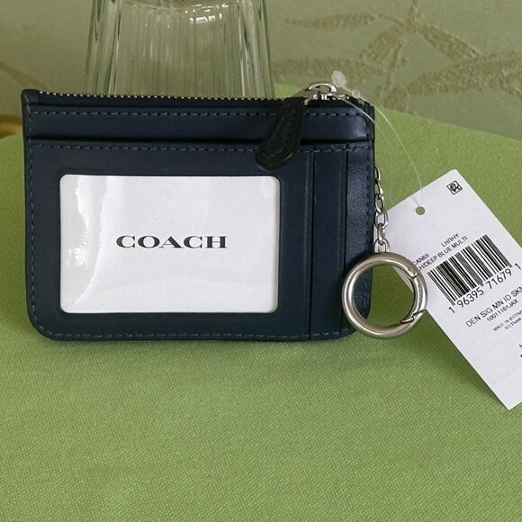 COACH MINI SKINNY ID CASE IN SIGNATURE DENIM:NWT DEEP BLUE CAN65 - Picture 6 of 13